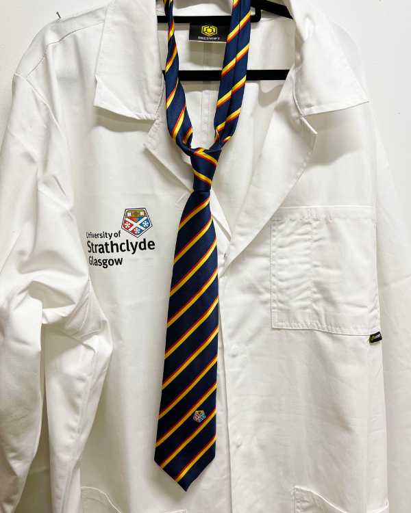 Strathclyde University embroidered lab coat with tie